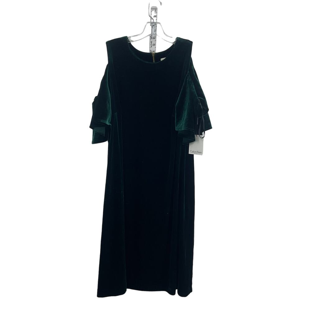PERFECT Calvin Klein Dark Green Velvet Cold Shoulder Midi Dress Size 14W, NWT